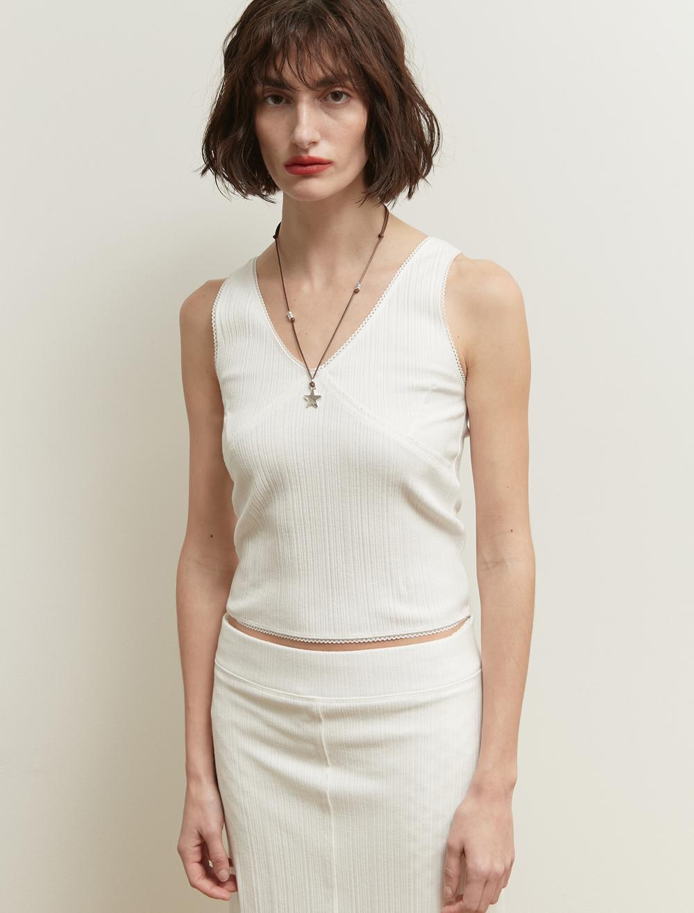 LACE PANNEL SLEEVELESS TOP [WHITE]